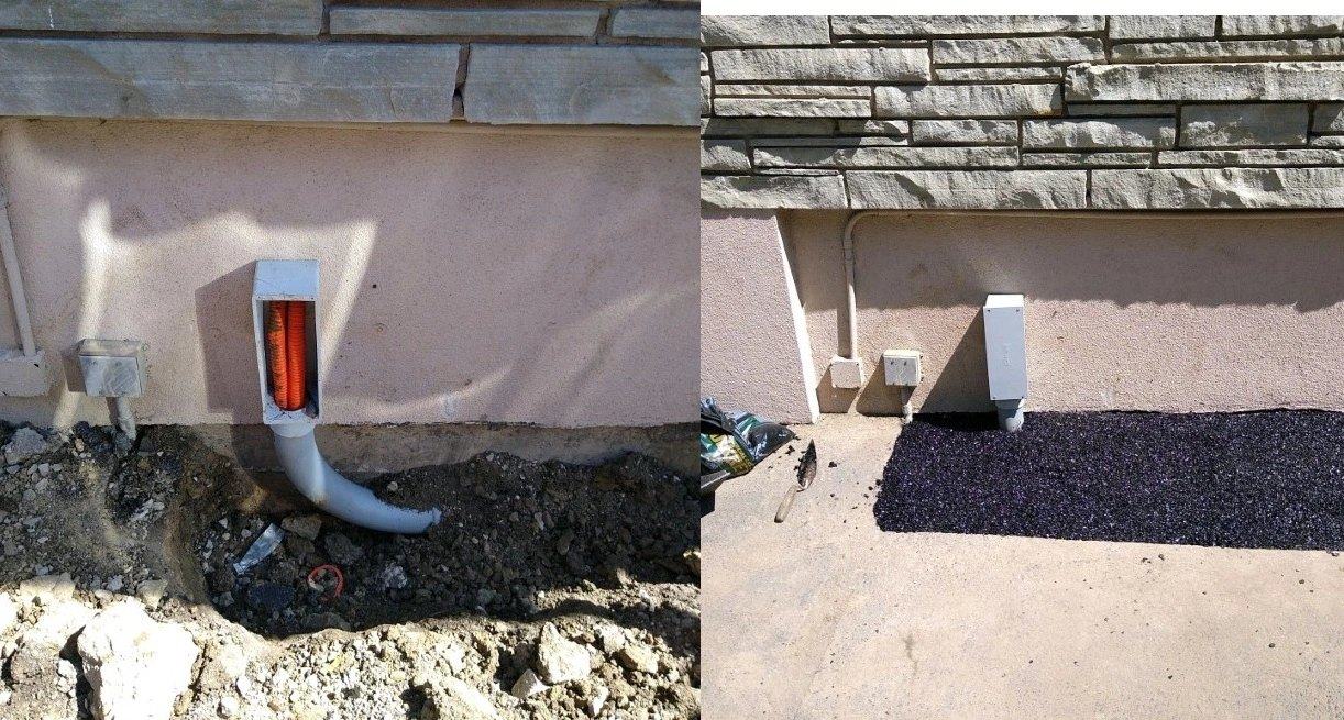 Underground power conduit run across a commercial parking lot for a site job